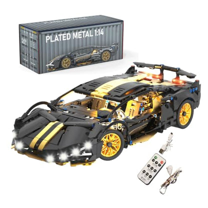 Collectible Sports Race Cars Building Set with LED Lights, 1:14 Scale - color: Gold 2