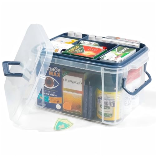 2-Tier Medicine Organizer - Plastic Portable Storage Box with Handle Blue - color: Blue
