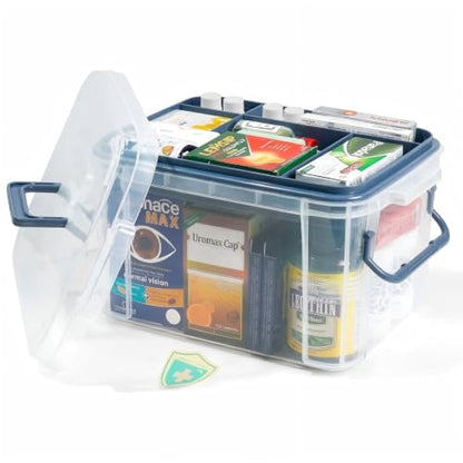2-Tier Medicine Organizer - Plastic Portable Storage Box with Handle Blue - color: Blue