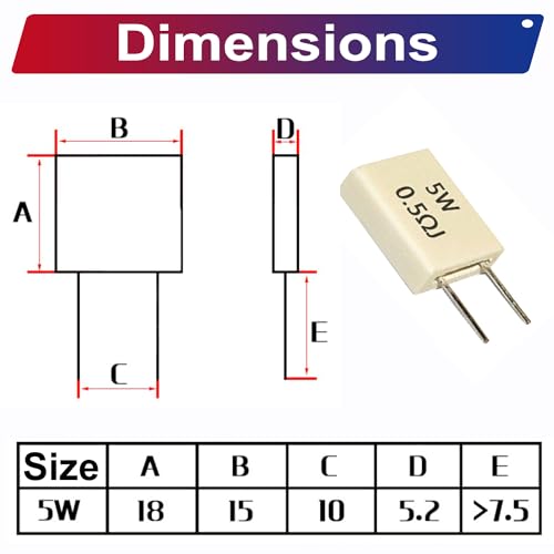5W Cement Resistor Assortment Kit, 10 Values (0.05Ω–1Ω), 5% Tolerance, Low Ohm Ceramic Resistors, Power Resistor Set for DIY Projects (SH-Resistor-Kit)