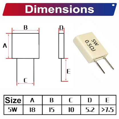 5W Cement Resistor Assortment Kit, 10 Values (0.05Ω–1Ω), 5% Tolerance, Low Ohm Ceramic Resistors, Power Resistor Set for DIY Projects (SH-Resistor-Kit)