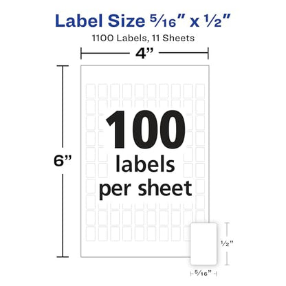 Avery Multi-Use Removable Labels, 5/16" x 1/2", White, Non-Printable, 1,100 Blank Labels Total (5412) - style: 1,100 labels