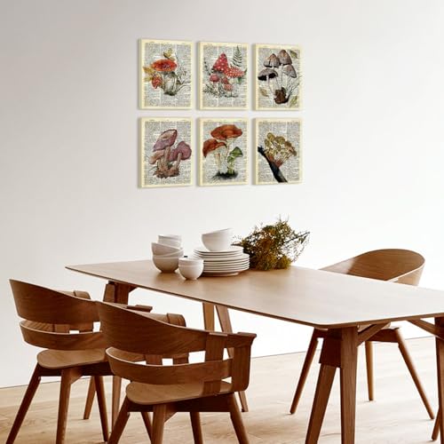 CHDITB Vintage Mushroom Canvas Wall Art, Antique Dictionary Page Fungi Print, Botanical Mushroom Wall Decor, Retro Mycology Framed Poster, Nature Inspired Artwork For Kitchen Living Room Decor 12”X16” - color: Mushroom, size: 12"L x 16"W