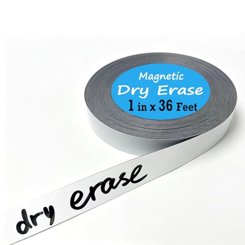 Dry Erase Magnetic Label Roll, 1 in x 36ft - Reusable Whiteboard Magnet Post It Notes Self-Cut Strips for Toolbox, Cabinet, Whiteboard, Classroom, Garage & Warehouse Organization, White - color: 1 in X 36ft, 1 Roll