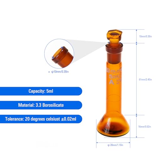 2PCS 5ML Volumetric Flask, Class A, Glass Stopper for Laboratory - color: Amber Glass, size: 5ML