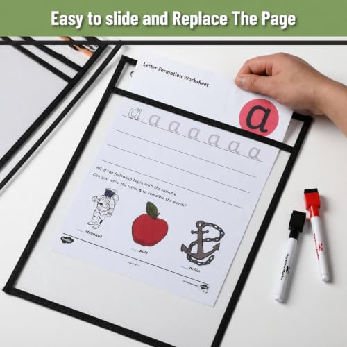 Mr. Pen- Reusable Dry Erase Pocket Sleeves, 10" x 14", 12 Pack, Black - color: Black, size: 12 Pack
