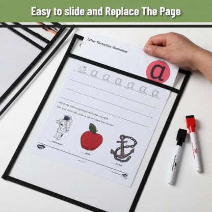Mr. Pen- Reusable Dry Erase Pocket Sleeves, 10" x 14", 12 Pack, Black - color: Black, size: 12 Pack