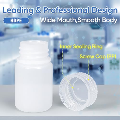 DEMORA 1 oz Small Plastic Bottles with Caps, Airtight Refillable Wide Mouth Travel Bottles for Toiletries, HDPE Food Grade Plastic Containers for Liquids Pill Sample Lab Reagent (Translucent, 4 Pcs) - color: Translucent, size: 1 oz