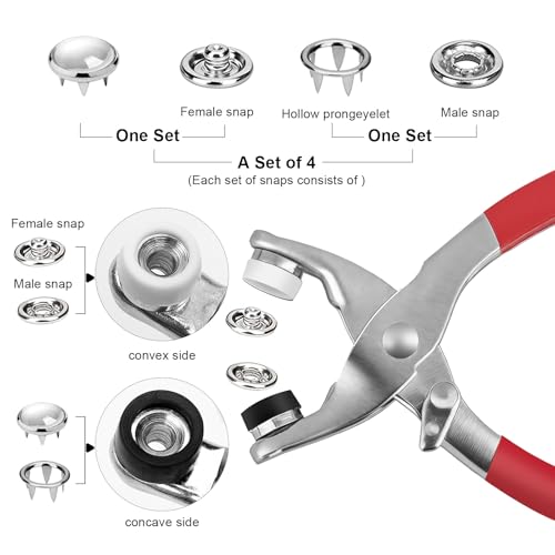 NXTOV 100 Set Pearl Snaps Button Kit with Fastener Pliers - color: 10mm-WHITE GOLD