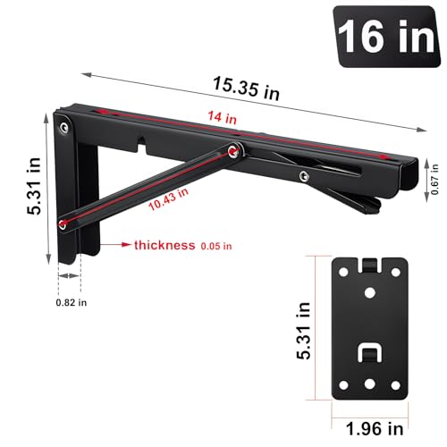 16 Inch Folding Shelf Brackets, 2 Pack Detachable Heavy Duty - size: 16 Inch