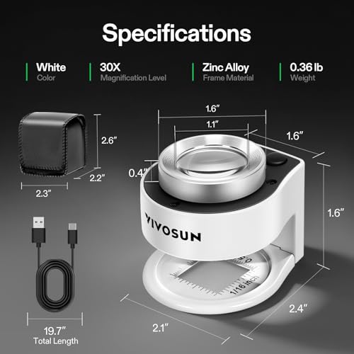 VIVOSUN 30X Rechargeable Loupe Magnifier with LED Light and UV Light, White - color: White
