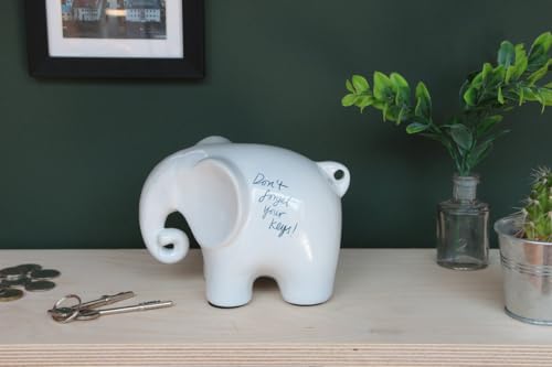 Luckies Elephant Whiteboard - Elephant Desk Accessories - Ceramic Dry Erase Board - Elephants Office Supplies - Fun Whiteboards Desk Organizer - Eric The Memo Organiser - Black Pen & Cloth Included