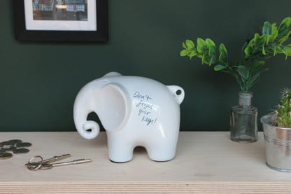 Luckies Elephant Whiteboard - Elephant Desk Accessories - Ceramic Dry Erase Board - Elephants Office Supplies - Fun Whiteboards Desk Organizer - Eric The Memo Organiser - Black Pen & Cloth Included