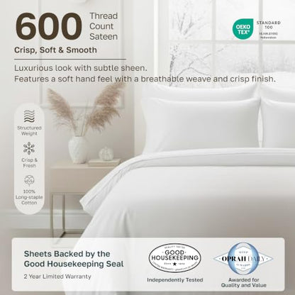 California Design Den Luxury 600 Thread Count King Size Sheets Set, White - color: 01 - Bright White, size: King