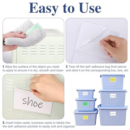 52 Pcs 4" x 6" Self Adhesive Index Card Pockets Label Pockets with Top Open - size: 4" x 6"
