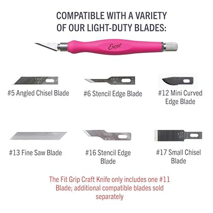 Excel Blades #11 Blade Fit Grip Craft Knife, Rubber Grip, Pink - color: Pink