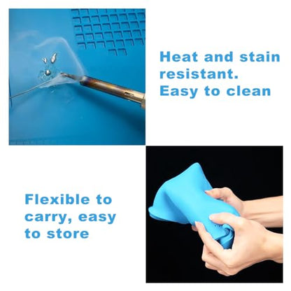 Silicone Soldering Mat Heat Resistant 932°F, Large Electronic Repair Work Mat, Insulation Silicone Repair Mat with Magnetic Area, Cell Phone Laptop Repair 17.8'' *11.8 '' - color: Blue