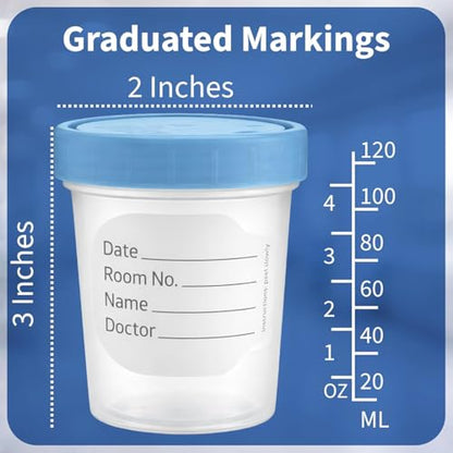Vakly Sterile Specimen Cups 4 oz, Urine Collection Cups 100 Pack