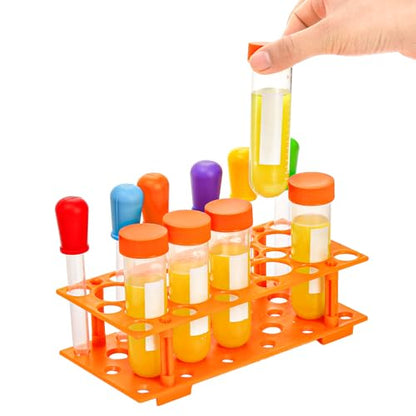 ZENFUN 12 Pieces Jumbo Test Tubes with Stand, Plastic Test Tubes for Primary Science, 5 Pieces Jumbo Test Tubes, 6 Pieces Liquid Droppers Silicone and 1 Piece Storage Stand, Multi-Color