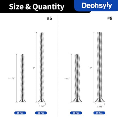 126Pcs Long Electrical Outlet Screws, #6-32#8-32 Wall Plate Switch Screws, Flat Head Phillips Machine Screws for Outlets, Light Switches & Deep Junction Boxes, 304 Stainless, with Tool - color: Silver, size: #6#8 126Pcs
