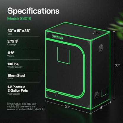 VIVOSUN 30"x18"x36" Small Grow Tent Mylar Tent for Aerogarden Indoor Plants - size: 30"x18"x36"