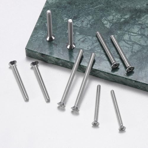 126Pcs Long Electrical Outlet Screws, #6-32#8-32 Wall Plate Switch Screws, Flat Head Phillips Machine Screws for Outlets, Light Switches & Deep Junction Boxes, 304 Stainless, with Tool - color: Silver, size: #6#8 126Pcs