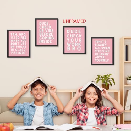 Hxlac Funny Middle High School Classroom Wall Art Prints Set of 4 Unframed - Senior High School Wall Art, Pink and White Middle Classroom Posters, Funny Reading Room Wall Decor(8x10 Inches) - color: pink-1, size: 8x10inch