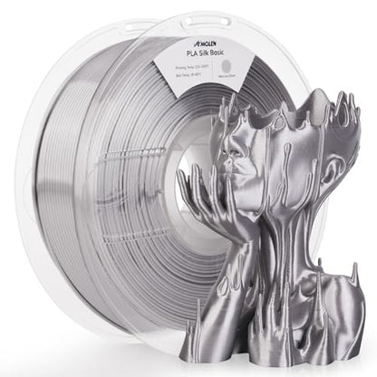 AMOLEN Silver Silk PLA Filament Shiny 3D Printer Filament 1.75mm +/- 0.02mm for 3D Printing 1kg(2.2lbs)/Spool Compatible with Most FDM Printer - color: Mercury Silver