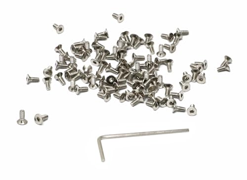 iexcell 100 Pcs M2 x 5mm Thread Pitch 0.4 mm Stainless Steel 304 Hex Socket Flat Head Cap Screws Bolts Kit - size: M2 x 5mm