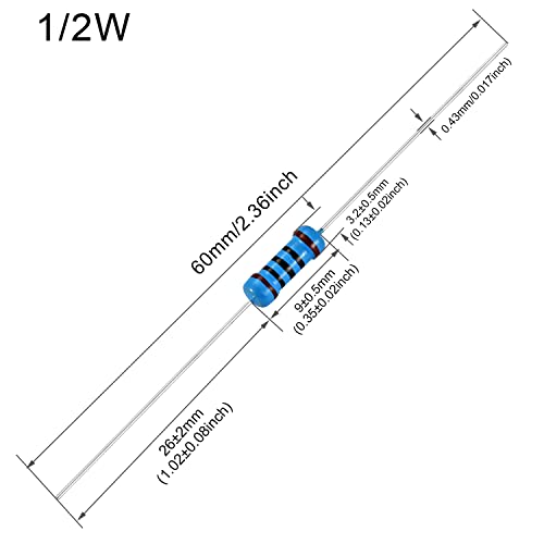 100pcs 2 ohm Resistor 1/2w ±1% Tolerance Metal Film Fixed Resistor - size: [E5P001] 2 ohm