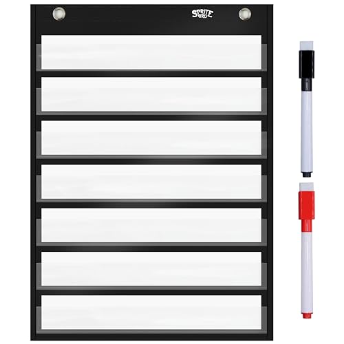 Magnetic Pocket Chart with 10 Dry Erase Cards for Standards,Daily Schedule,Activities,Class demonstrations (Black) - color: Blank Pocket Chart（black）