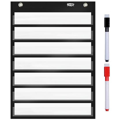 Magnetic Pocket Chart with 10 Dry Erase Cards for Standards,Daily Schedule,Activities,Class demonstrations (Black) - color: Blank Pocket Chart（black）