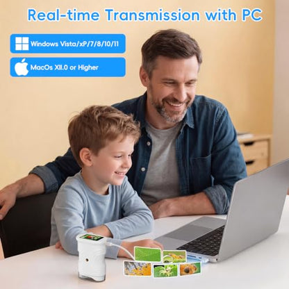 4K 1000X Handheld Digital Microscope for Kids with 2.0" IPS Screen(White) - color: White