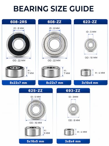 608-2RS 608-ZZ 625-ZZ 623-ZZ 693-ZZ- 50 PCS Ball Bearings Assortment Kit