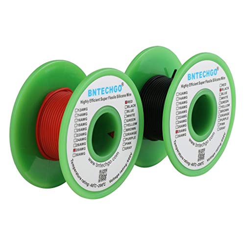 BNTECHGO 28 Gauge Silicone Wire Spool red 25ft and Black 25ft Flexible 28 AWG Stranded Tinned Copper Wire - size: 28 Gauge, 25ft per color
