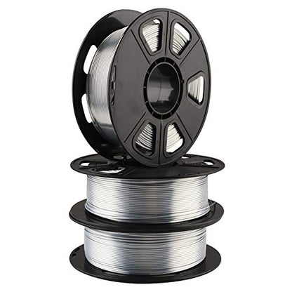 Silk Metallic Shiny Silver PLA Filament Bundle - 1.75mm 3D Printer Filament Each Spool 0.5kg, 3 Spools Pack, Total 1.5kgs 3D Printing Material with Extra Stick Tool by MIKA3D - color: 3 Spools - Silk Silver Pla