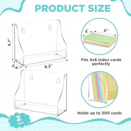 Dunzoom 2 Pack 4x6 Index Card Holder, 2-in-1 Desk & Wall Mounted Acrylic Index Card Display Stand, Includes Screws & Anchors, Clear Notecard Organizer for Back to School Classroom, Office, Business - size: 4 x 6 Inch