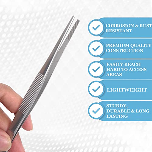 Precision Blunt Serrated Tips Stainless Steel Thumb Forceps Tweezers 5.5" (14 cm), Comfortable Ridged Handle