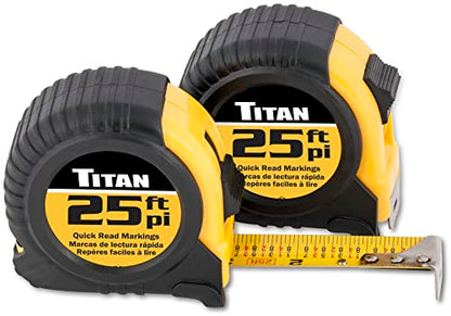 Titan 10901 Tape Measure with Easy-Read Standard Markings and Durable Case, 2-Piece Set, 25-Foot - size: 7.6 m