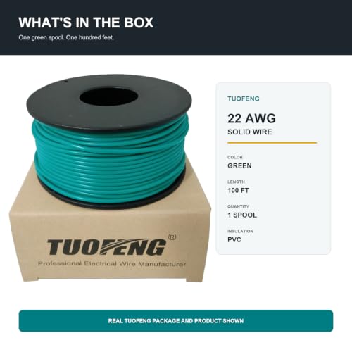 TUOFENG 22 AWG Solid Core Wire - Breadboard Jumper, Green 100ft - size: 22 AWG Solid Wire - Green - 100ft