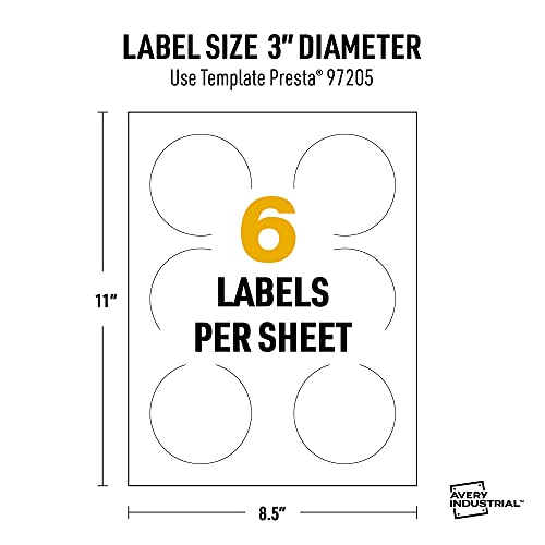 Avery UltraDuty GHS Labels, Waterproof, 3" White Round Labels, 3000 Total, Use with Laser Printers - size: 3", style: 3,000 labels