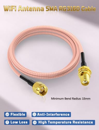 Superbat SMA Male to SMA Female Bulkhead RG316D Cable 2ft 50 Ohm 2-Pack - size: 2ft