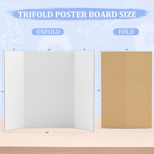 AKONEGE 4 Pack 36" x 48" Trifold Poster Board for Presentation, White Corrugated Cardboard Large Tri Fold Poster Board for Science Fair, Office & School Projects, Photo Displays, Exhibitions Event - size: 4 Pack