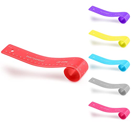 Flexible Ruler Red, 12 in (30 cm) Soft Plastic Shatter Resistant Straight Edge Ruler, Bendable Kids & Adults Ruler w/Inches & Metrics Also Available in Pink, Purple, Blue, Grey, Green, 1 Pc –By Enday - color: Red