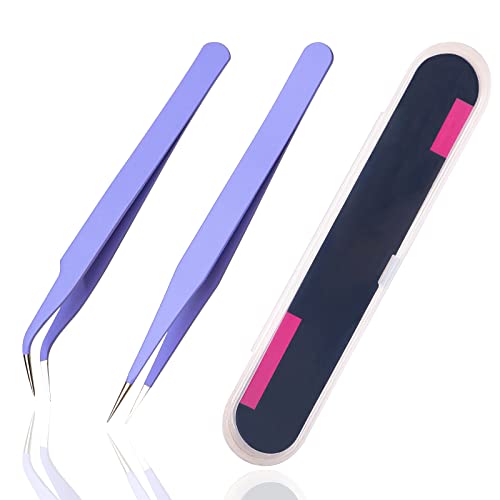 2 Pieces Sticker Tweezers, Cute Craft Tweezers for Stickers, Scrapbooking, Vinyl, Lashes, Electronics, Purple - color: Purple