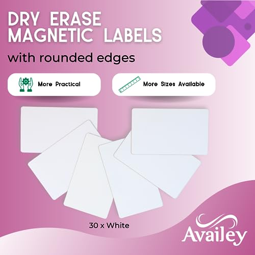 Availey 30 Pieces (5 x 3) - White Magnetic Dry Erase Labels - Reusable Strips for Classroom Home Office Garage Refrigerator Blank Writable Erasable Cards Name Tags Students Locker Shelf - color: White, size: 5 x 3 Inch