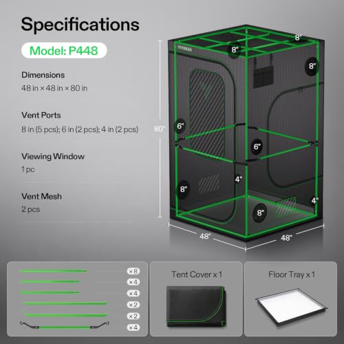 VIVOSUN P448 4x4 PRO Grow Tent with High CFM Kit, 48"x48"x 80" - size: 48"x48"x80"