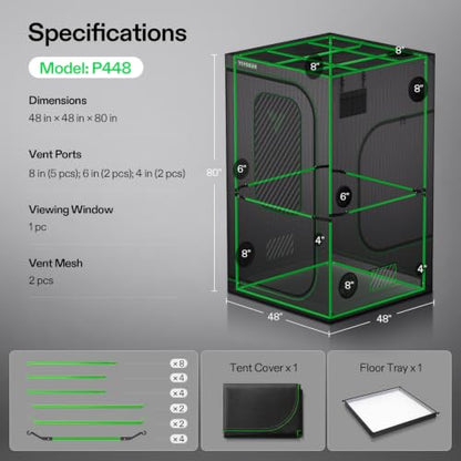 VIVOSUN P448 4x4 PRO Grow Tent with High CFM Kit, 48"x48"x 80" - size: 48"x48"x80"