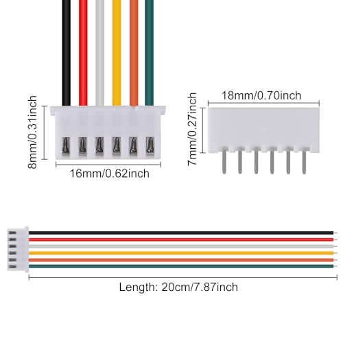 ACEIRMC 10Pairs JST-XH Connector Kit, XH 2.54mm 6 Pin Header Male and Female Connectors Plug Adapter with Flat Wire Cable 200mm 26AWG Compatible with JST XH (6P) - color: 6P