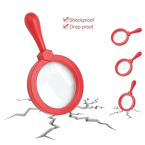 Rongon 5X Kids Magnifying Glass Handheld Jumbo Magnifiers with Stand (Red) - color: Red